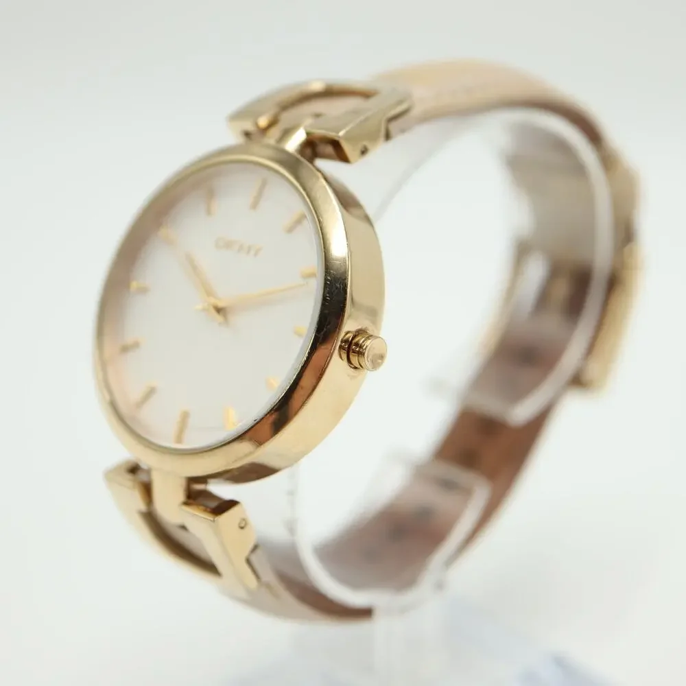 DKNY Womens Gold and Silver Tone Watch 36mm Leather Strap with New Battery